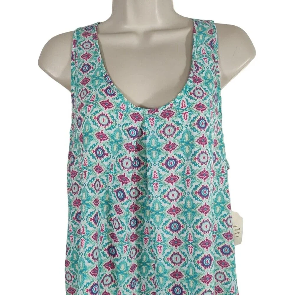 Altard State Blue-Green Printed Tank Top Racerback Bow Women Size M NEW - Picture 2 of 8